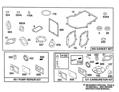 Gasket Sets Diagram and Parts List for 400707-0102-XX  Briggs and Stratton Engine